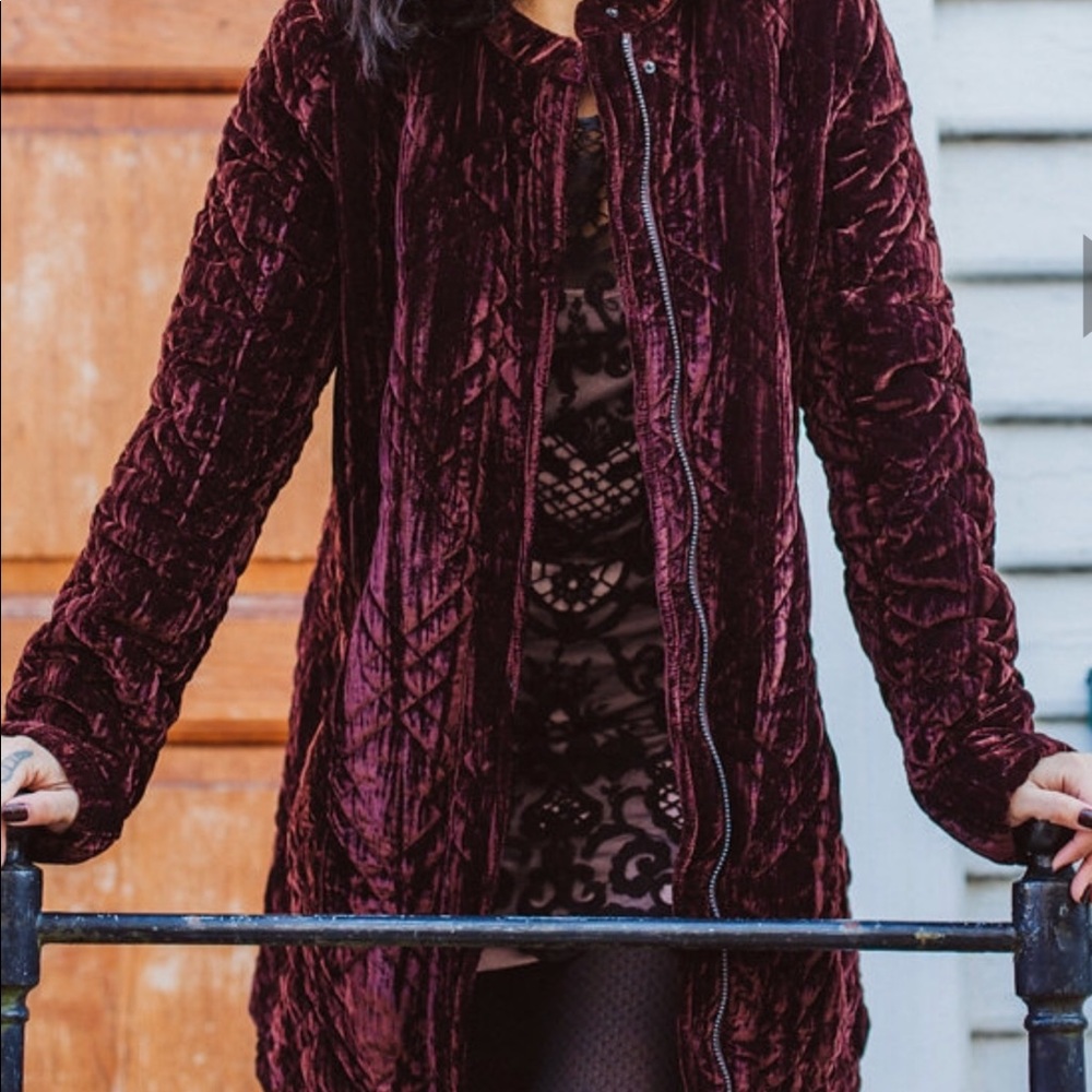 Free people quilted velvet jacket burgundy S